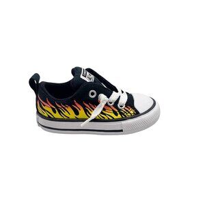 Converse All Star Shoes Infant Size‎ 5 Black Yellow Flame Print Low Top Sneakers